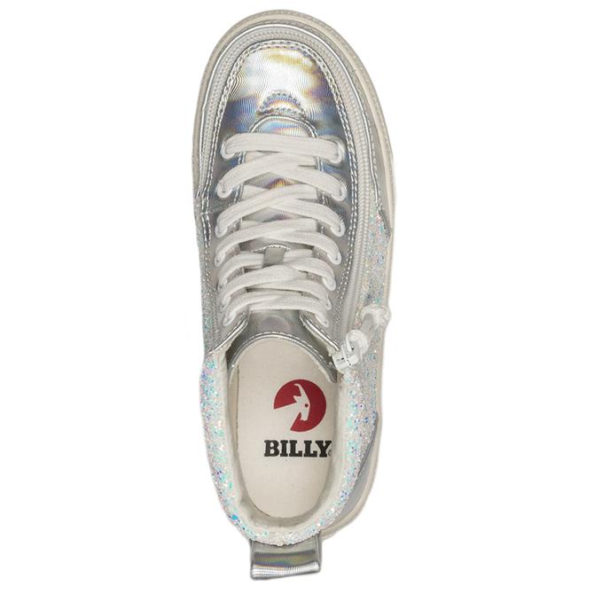 Kid's Unicorn Metallic Glitter / White Printed Faux Leather BILLY Classic Lace High