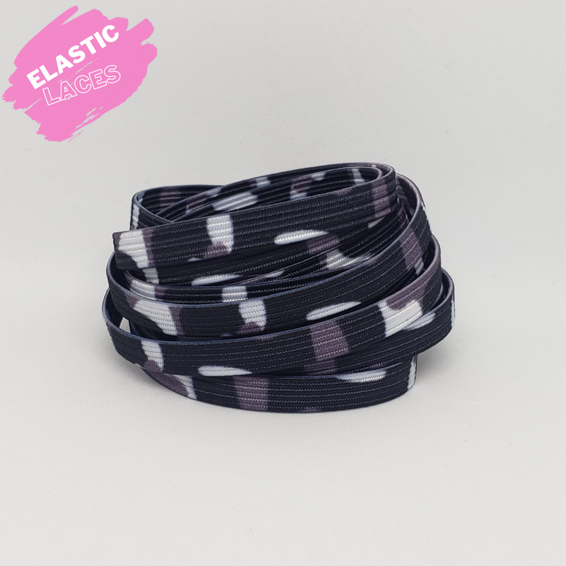 Elastic Black/White/Grey Camo Shoelaces