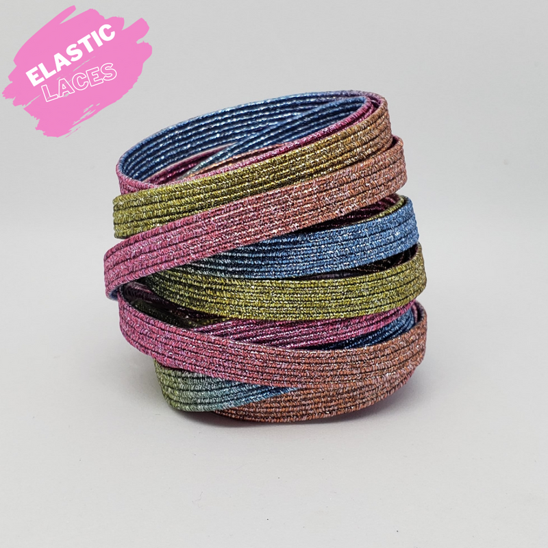 Elastic Rainbow Sparkle Shoelaces
