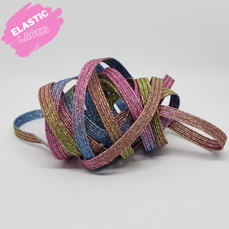Elastic Rainbow Sparkle Shoelaces