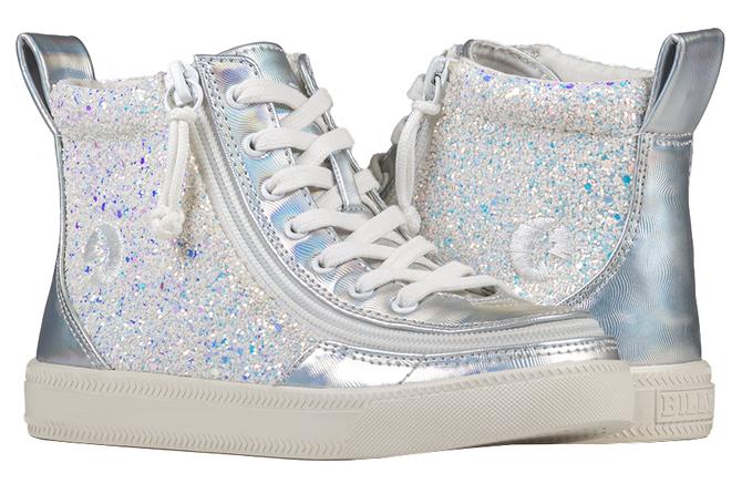 Kid's Unicorn Metallic Glitter / White Printed Faux Leather BILLY Classic Lace High
